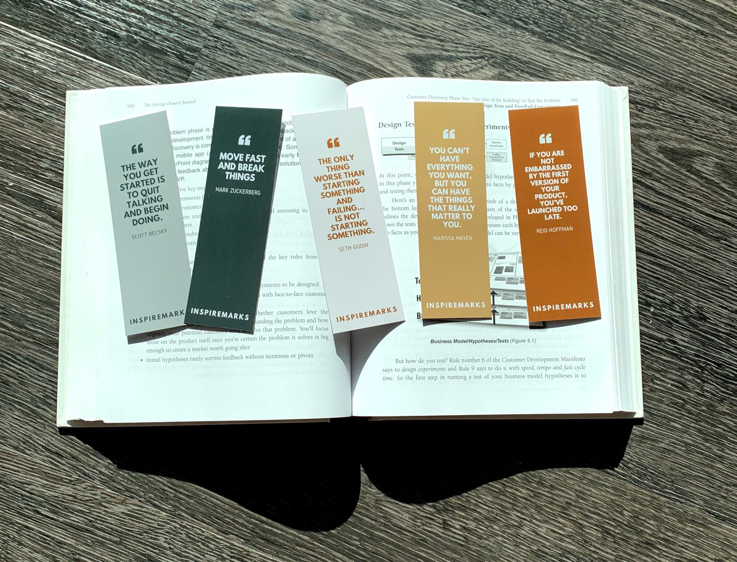Set of 5 startup themed quote bookmarks from inspiremarks